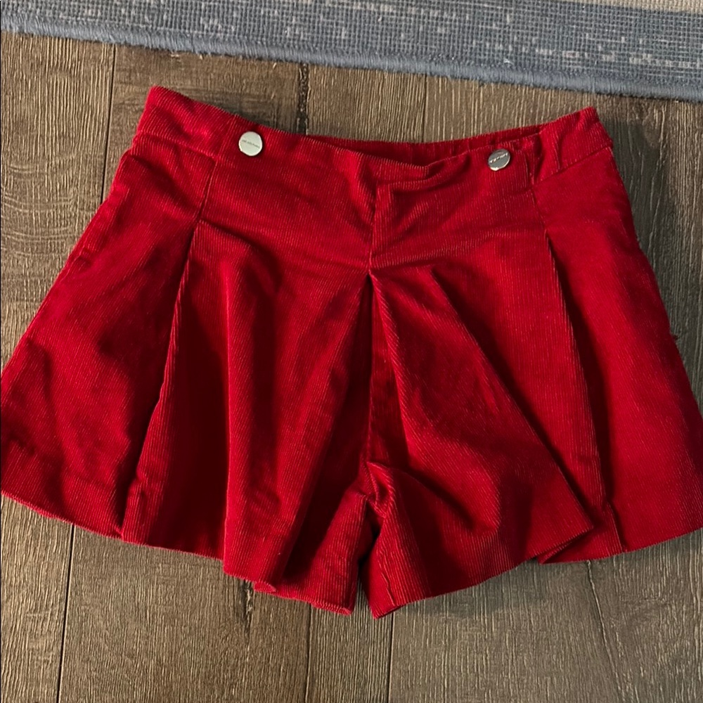 Red Corduroy Pleated Kid’s Shorts
